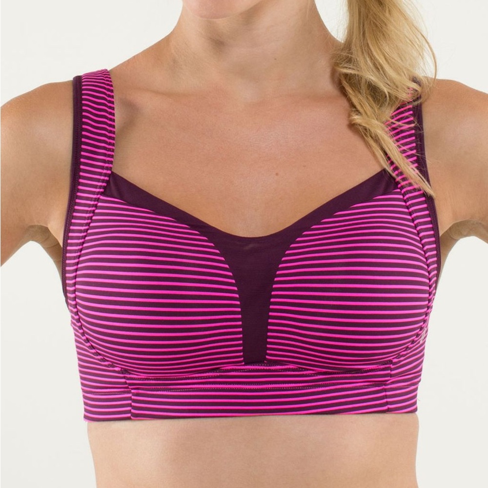 Lululemon Sports Bra TaTa Tamer II 32D Hyper Stripe Raspberry Glo High Impact